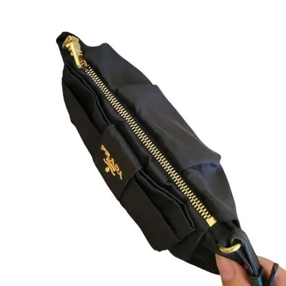 Prada Bow-Detailed Nylon Wristlet Clutch in Black - Picture 9 of 16